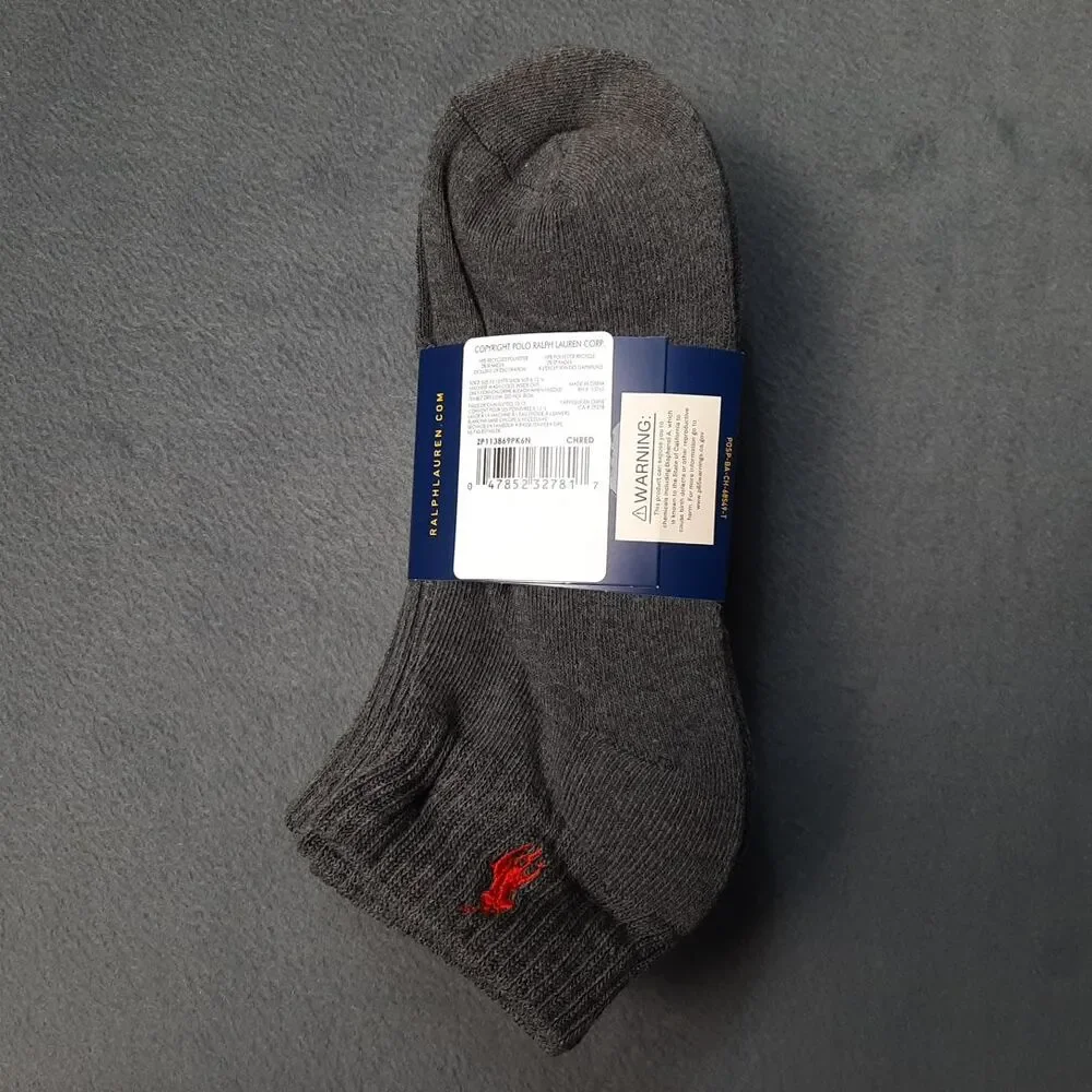 Polo Ralph Lauren Socks Mens Gray 6 Pairs Classic Sport Cushion PRL ZP113869PK6N